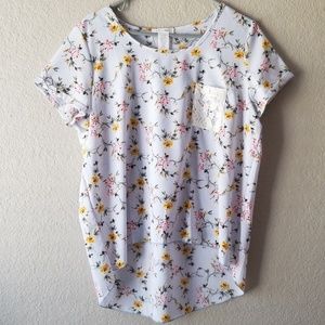 White Floral Top Miley+Molly Hi-Lo Blouse